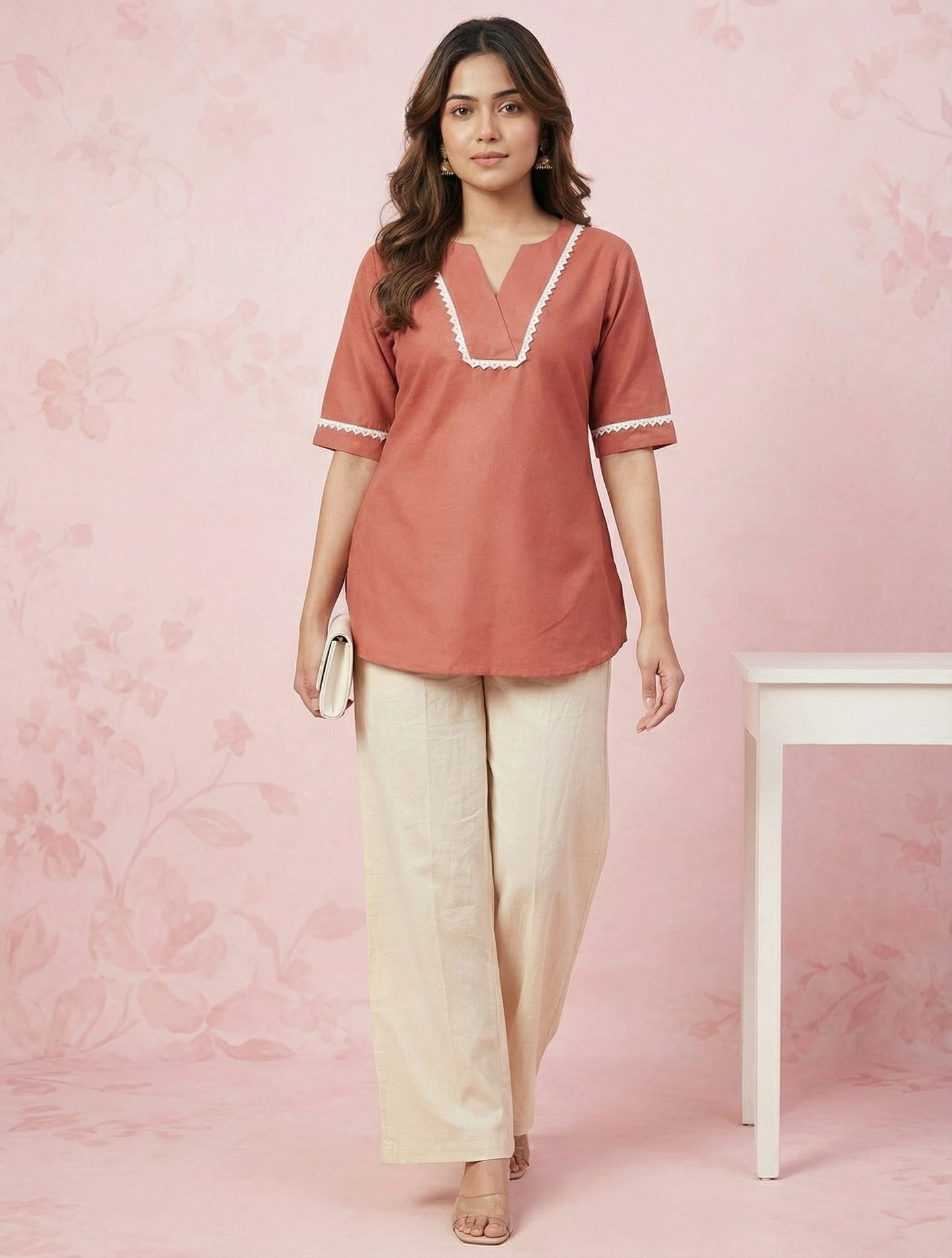 Rust Solid Short Kurti for Women | Casual Ethnic Wear