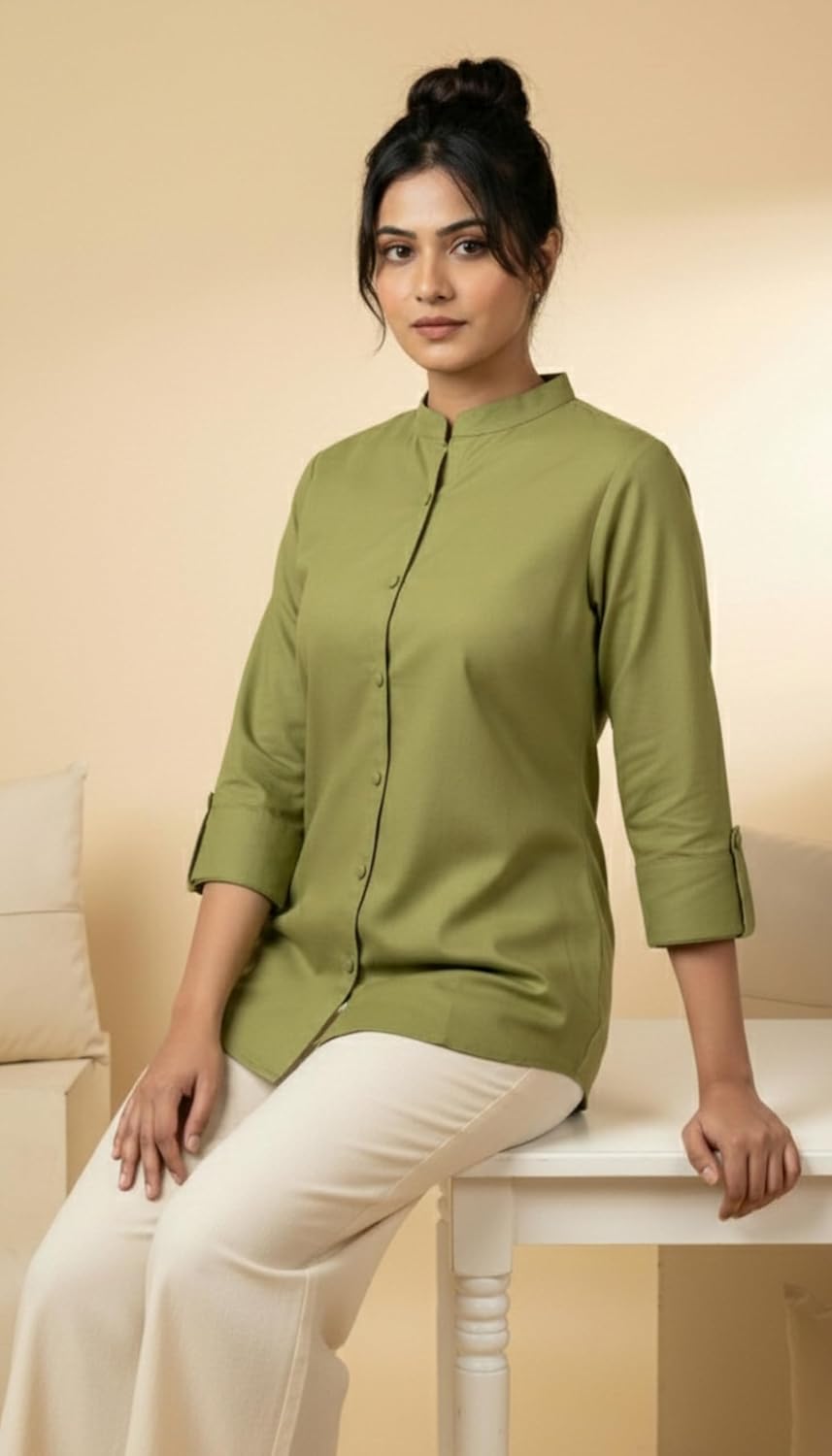 Women’s Viscose Rayon Short Kurti Top with Lace Detailing, Round Neck Casual Ethnic Tunic, Comfortable Office Style