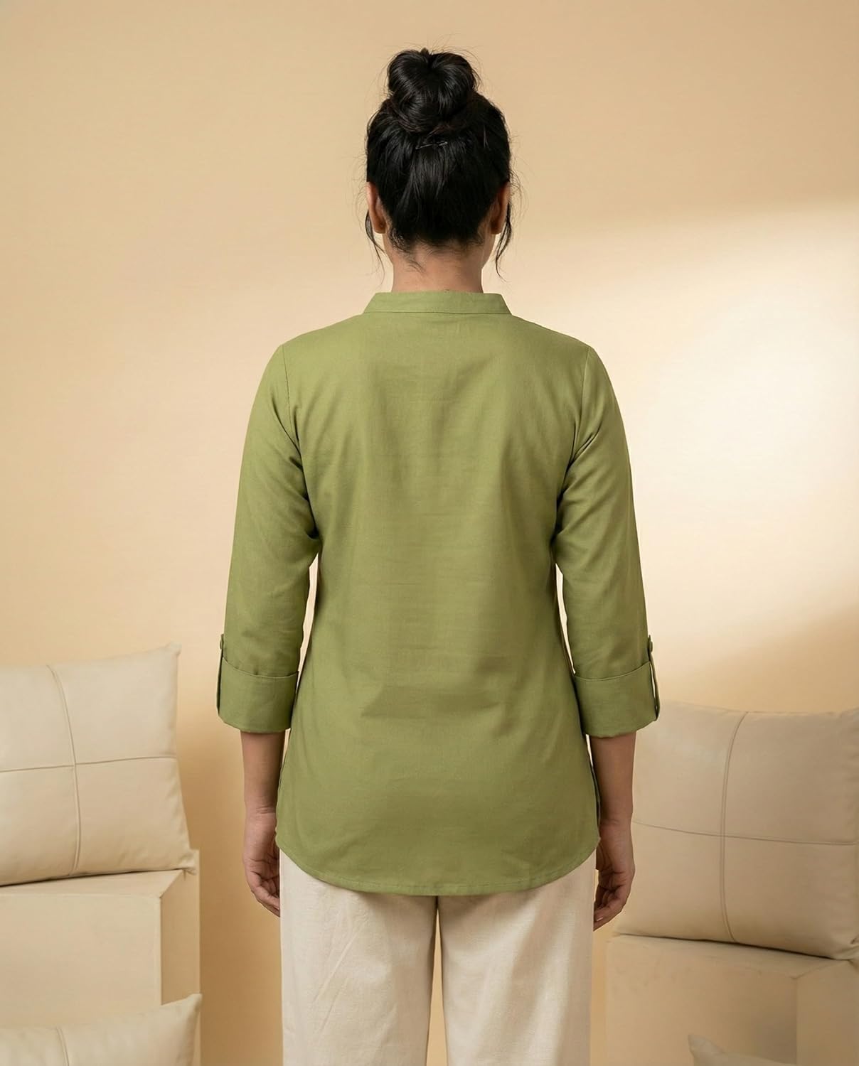 Women’s Viscose Rayon Short Kurti Top with Lace Detailing, Round Neck Casual Ethnic Tunic, Comfortable Office Style