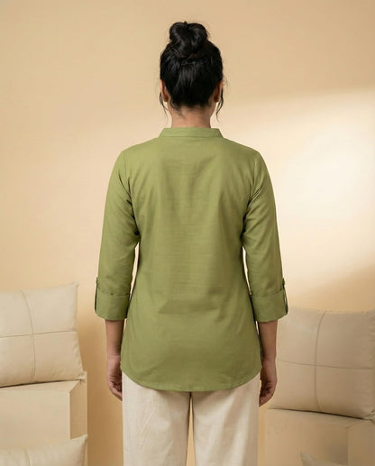 Women’s Viscose Rayon Short Kurti Top with Lace Detailing, Round Neck Casual Ethnic Tunic, Comfortable Office Style