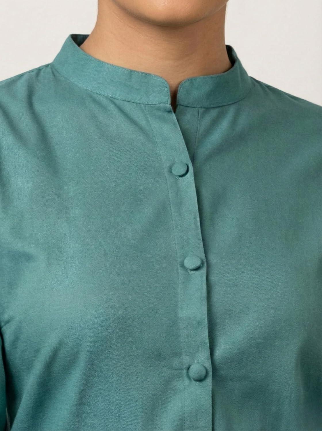 Women's Solid Viscose Rayon Mandarin Collar Tunic Shirt | 3/4 Roll-up Sleeve Regular Fit Casual Top for Women & Girls | Teal Green