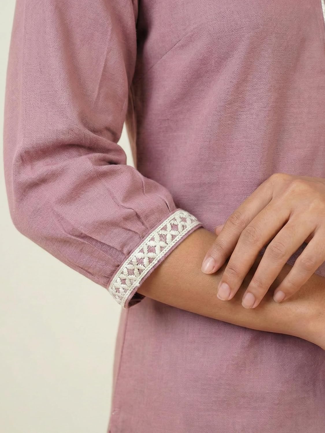 Dusty Rose Women's Viscose Rayon Lace Detail Tunic | V-Neck 3/4 Sleeve Casual Top | Comfortable Short Kurti |