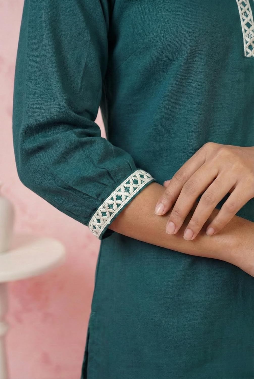 Stylish Viscose Rayon Tunic with Lace Detail - Women's V-Neck Casual Top with 3/4 Sleeves - Soft & Breathable Kurti Top