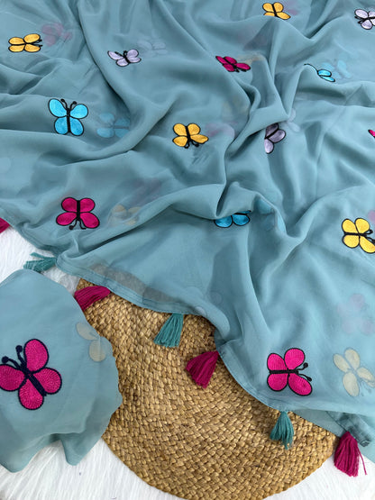 New Designer Butterfly Pattern Georgette Saree