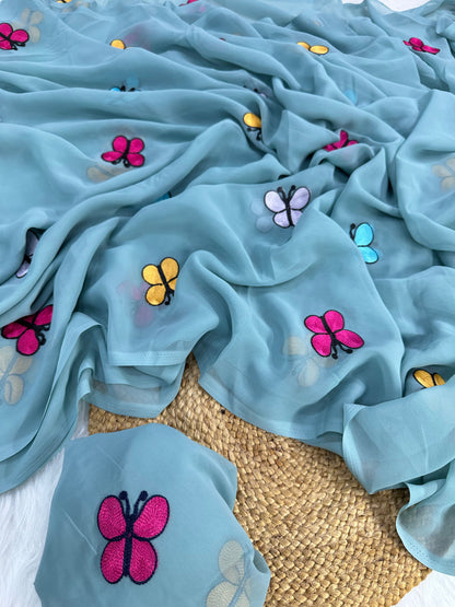 New Designer Butterfly Pattern Georgette Saree