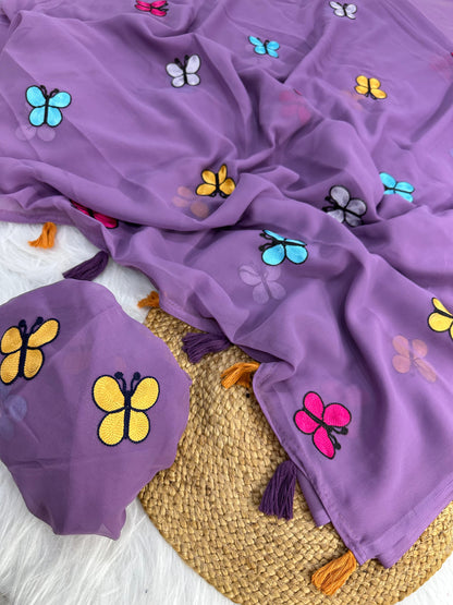New Designer Butterfly Pattern Georgette Saree