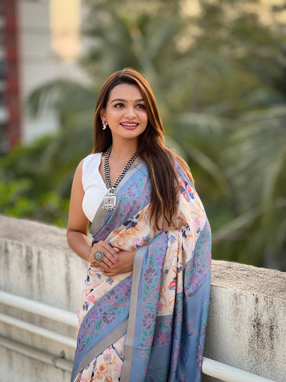 🌟 TUSSAR KALAMKARI SAREE      Fabric Base: Tussar Silk