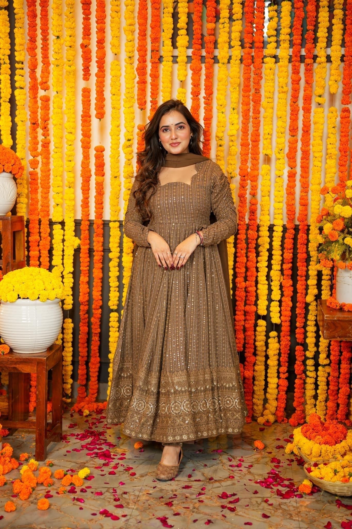 Ragisha's Night Star Chocolate Anarkali Suit Set