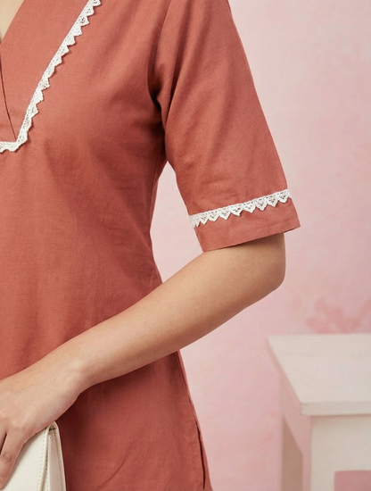 Rust Solid Short Kurti for Women | Casual Ethnic Wear