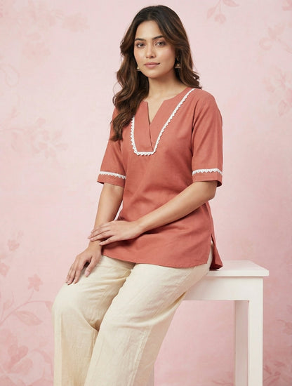 Rust Solid Short Kurti for Women | Casual Ethnic Wear