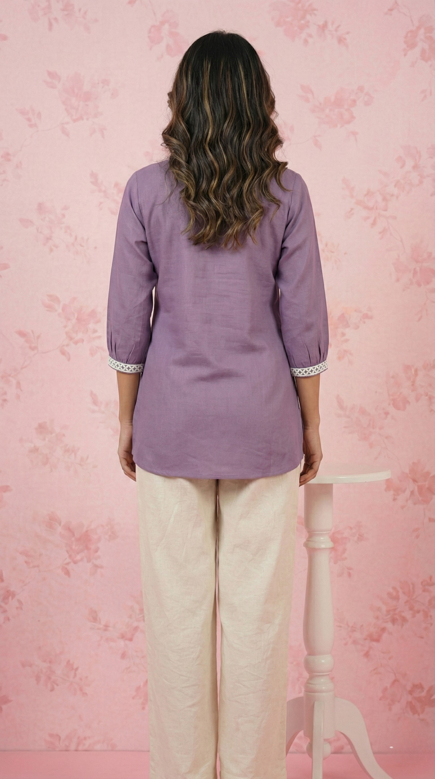 Lavender Solid Short Kurti for Women | Cotton Blend Ethnic Tunic