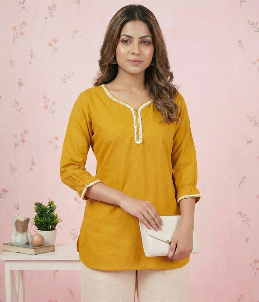 Women Mustard Cotton Ethnic Kurti for Daily & Office Wear