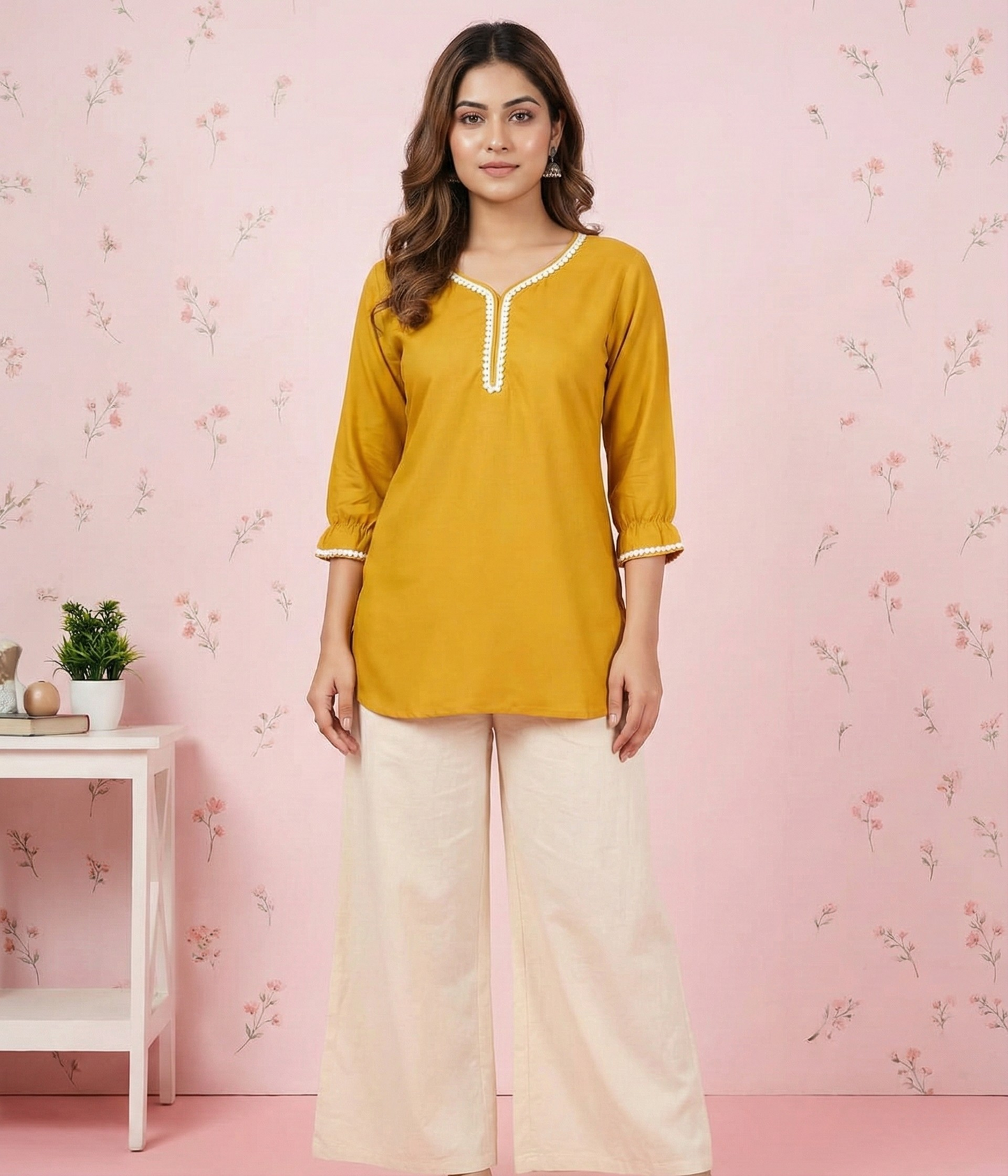 Women Mustard Cotton Ethnic Kurti for Daily & Office Wear