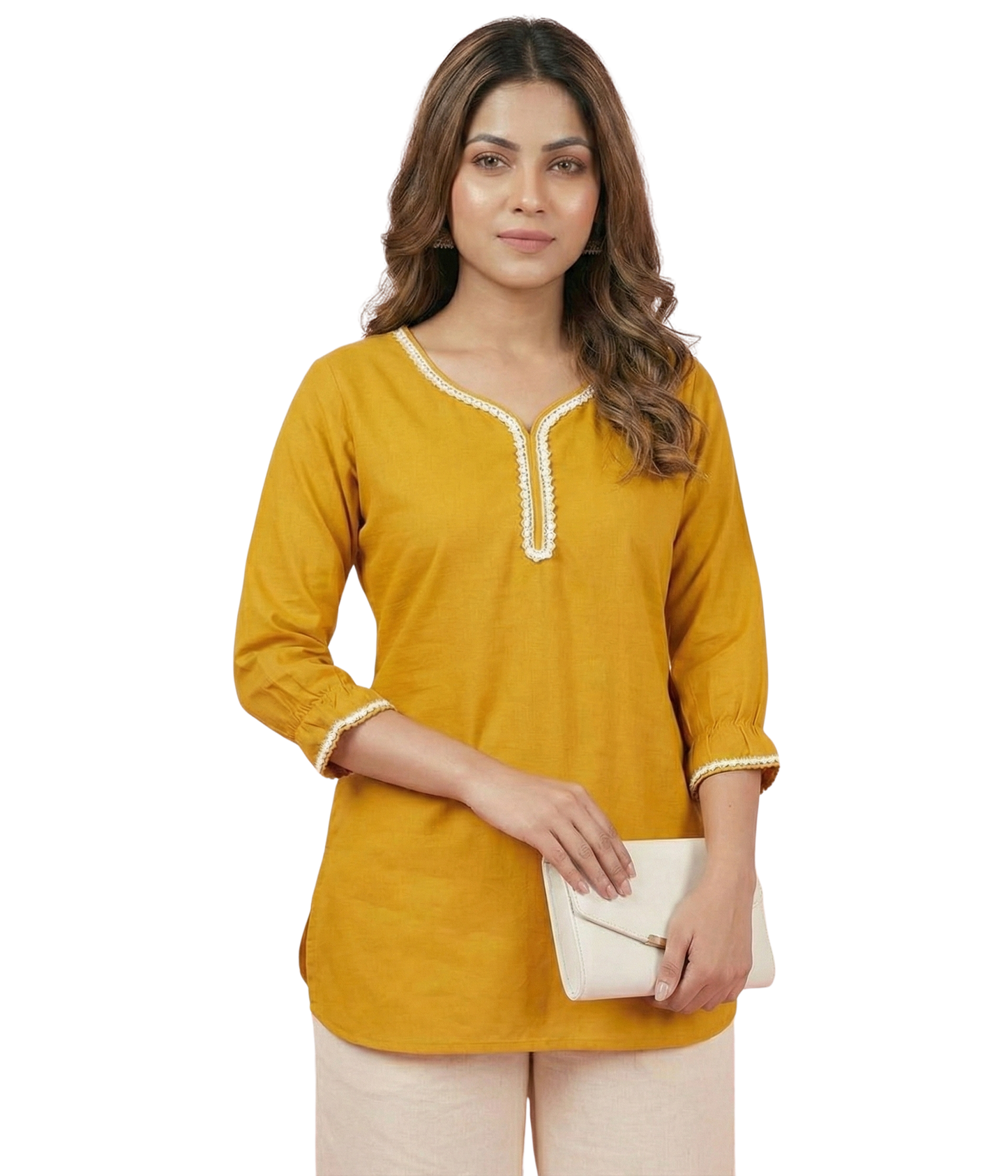 Women Mustard Cotton Ethnic Kurti for Daily & Office Wear
