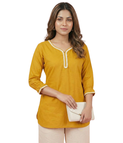 Women Mustard Cotton Ethnic Kurti for Daily & Office Wear
