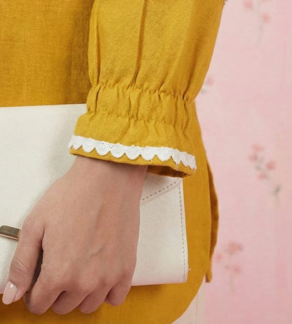 Women Mustard Cotton Ethnic Kurti for Daily & Office Wear