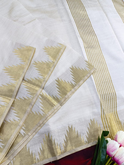 Stunning Tussar Silk Saree with Temple Border & Chit Pallu
