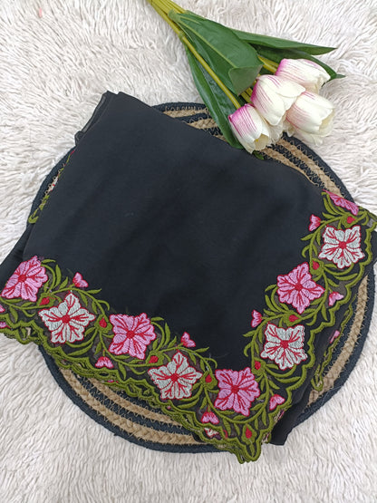 New Partywear Designer Lace Border Pastel Multi-Thread Work Saree