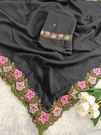 New Partywear Designer Lace Border Pastel Multi-Thread Work Saree