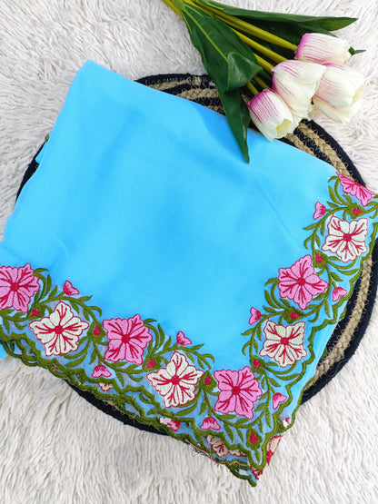 New Partywear Designer Lace Border Pastel Multi-Thread Work Saree