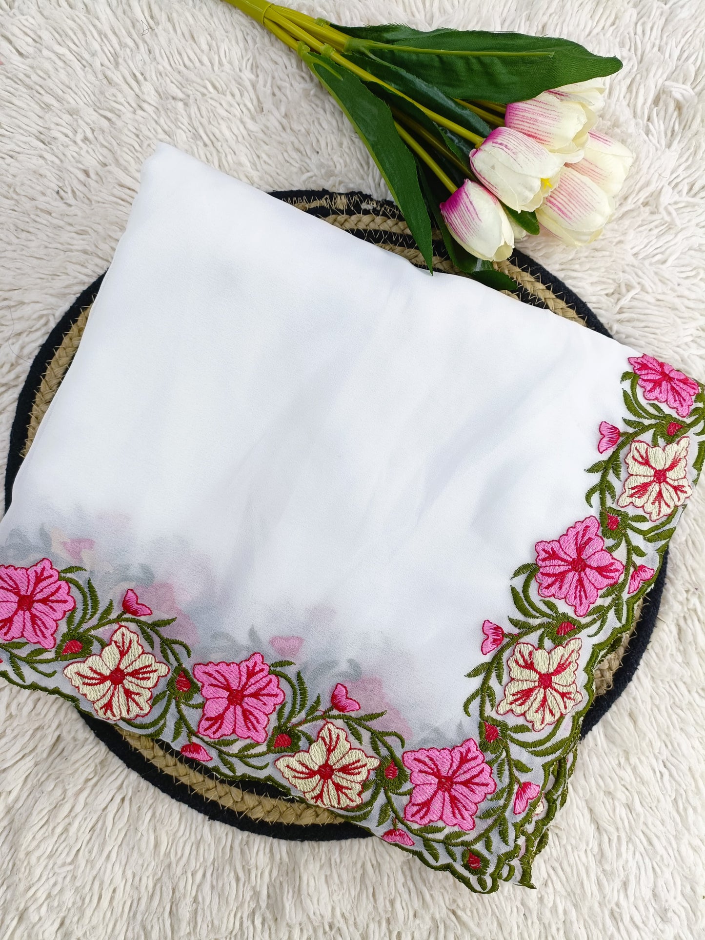 New Partywear Designer Lace Border Pastel Multi-Thread Work Saree