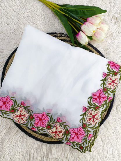 New Partywear Designer Lace Border Pastel Multi-Thread Work Saree