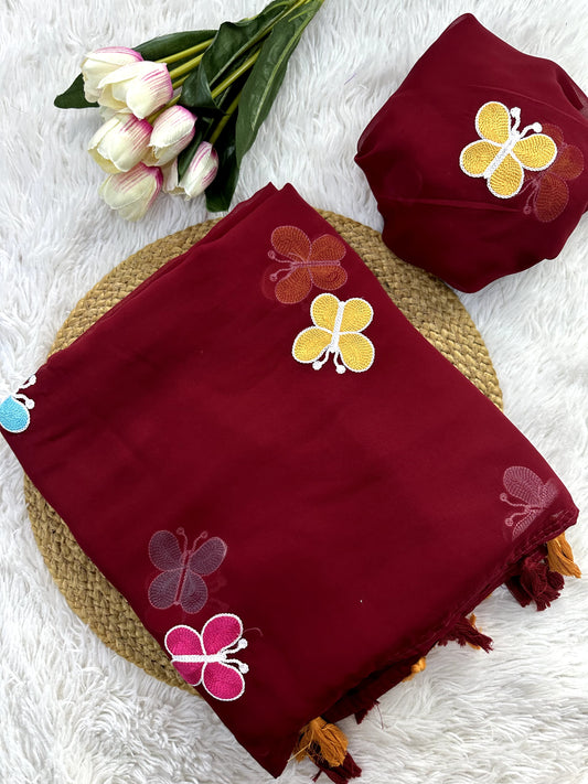 New Partywear Look Butterfly Pattern Georgette Designer Saree