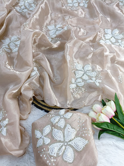 NEW PART WEAR JIMMY CHO WITH SIQUNCE SAREE WITH BLOUSE SIQUNCES WORK