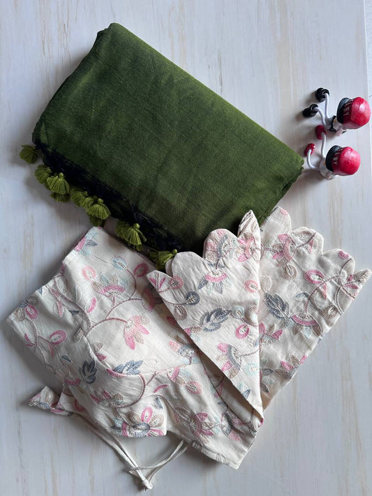 Elegant Khadi Cotton Saree with Stitched Blouse