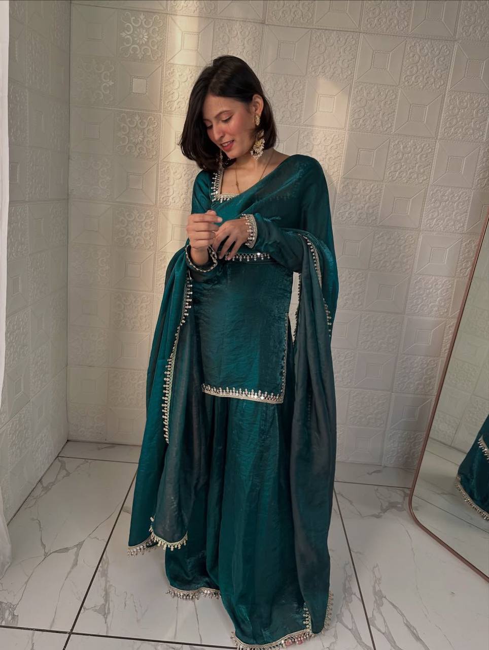 New Arrival Designer Kurti with Flowing Sharara & Dupatta