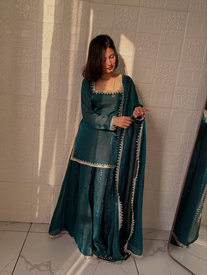 New Arrival Designer Kurti with Flowing Sharara & Dupatta