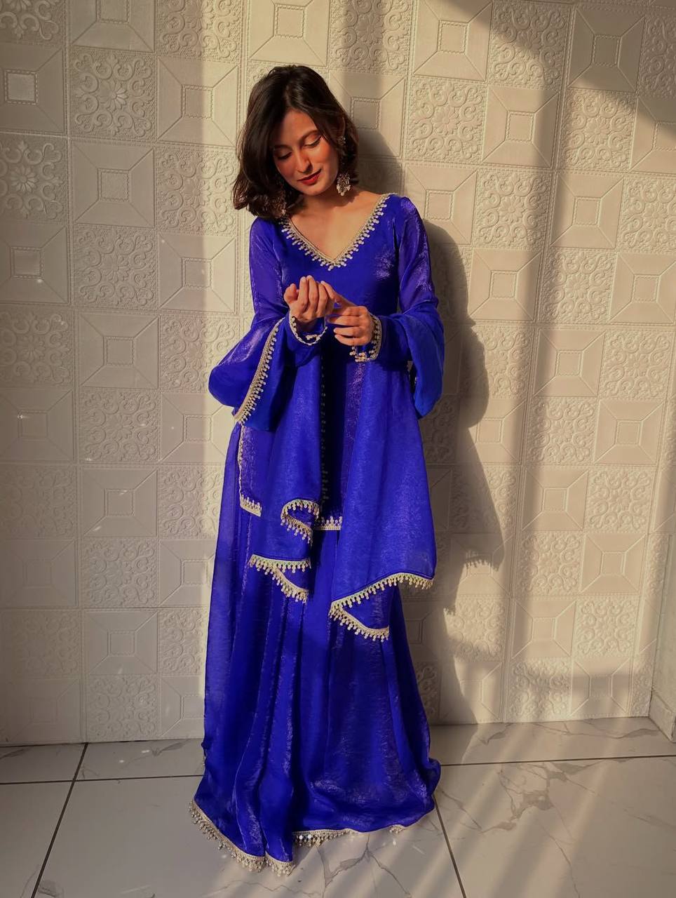 New Arrival Designer Kurti with Flowing Sharara & Dupatta