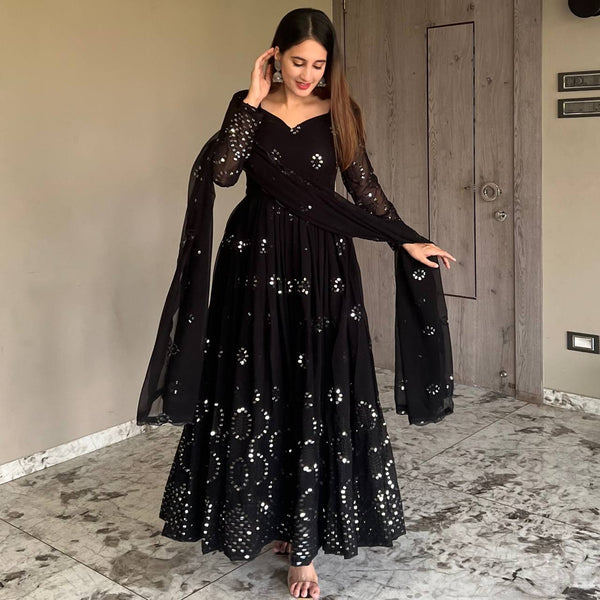 Black Designer Anarkali Suit Set-Full Stiched